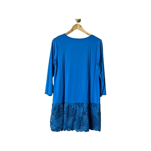 LOGO by Lori Goldstein Rayon 230 3/4 Sleeve Top with Lace Hem Lakeside Blue S - Picture 4 of 5